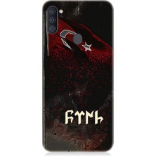 Teknomeg Samsung Galaxy A11 Uyumlu Bayrak ve Göktürkçe Türk Desenli Silikon Kılıf