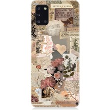 Teknomeg Samsung Galaxy A31 Uyumlu Mektup Kelebek Çiçek Desenli Silikon Kılıf