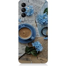 Teknomeg Samsung Galaxy A04S Uyumlu Mavi Çiçekler ve Mektuplar Desenli Silikon Kılıf