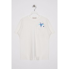 Zepkids Bisiklet Yaka Kısa Kol Balına Baskılı Ekru Renk Erkek Çocuk Tshirt