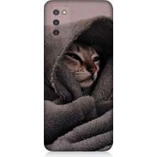 Teknomeg Samsung Galaxy A03S Uyumlu Bataniye Altında Kedi Desenli Silikon Kılıf