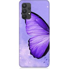 Teknomeg Samsung Galaxy A32 Uyumlu Mor Kelebek Desenli Silikon Kılıf