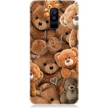 Teknomeg Samsung Galaxy A6 Plus Uyumlu Aşk ve Sevimli Ayılar Desenli Silikon Kılıf