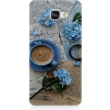 Teknomeg Samsung Galaxy A7 2016 Uyumlu Mavi Çiçekler ve Mektuplar Desenli Silikon Kılıf