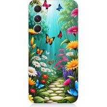Teknomeg Samsung Galaxy A24 Uyumlu Çiçekler ve Kelebekler Desenli Silikon Kılıf