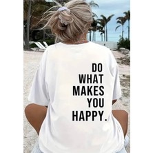 Amor Man Büyük Beden Özel Tasarım You Happy Sırt Baskılı %100 Pamuk Oversize Kadın T-Shırt