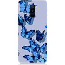 Teknomeg Samsung Galaxy A6 Plus Uyumlu Mavi Kelebekler   Desenli Silikon Kılıf