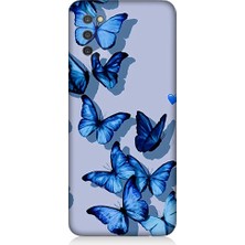 Teknomeg Samsung Galaxy A03S Uyumlu Mavi Kelebekler   Desenli Silikon Kılıf