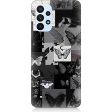 Teknomeg Samsung Galaxy A23 Uyumlu Siyah Beyaz Kelebek Kanatları  Desenli Silikon Kılıf