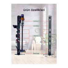 Tekno Trust Gri Dyson Uyumlu Dikey Süpürge Standı Antrasit Renk V15 - V12 - V11 - V10 - V8