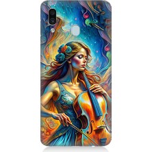 Teknomeg Samsung Galaxy A20 Uyumlu Viyolonsel Çalan Kadın Desenli Silikon Kılıf