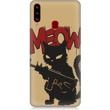 Teknomeg Samsung Galaxy A20S Uyumlu Kara Kedi ve Silah Desenli Silikon Kılıf