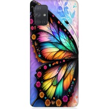 Teknomeg Samsung Galaxy A71 Uyumlu Pastel Renkli Kelebek Kanadı ve Çiçekler Desenli Silikon Kılıf
