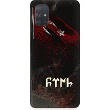 Teknomeg Samsung Galaxy A71 Uyumlu Bayrak ve Göktürkçe Türk Desenli Silikon Kılıf