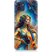 Teknomeg Samsung Galaxy A03 Uyumlu Viyolonsel Çalan Kadın Desenli Silikon Kılıf