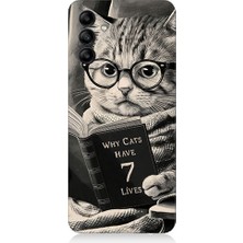 Teknomeg Samsung Galaxy A35 Uyumlu Kitap Okuyan Kedi Desenli Silikon Kılıf