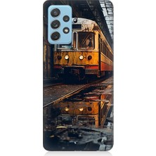 Teknomeg Samsung Galaxy A52 Uyumlu Eski Sarı Tren Desenli Silikon Kılıf