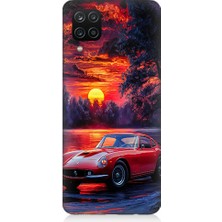Teknomeg Samsung Galaxy A12 Uyumlu Kırmızı Spor Araba  Desenli Silikon Kılıf