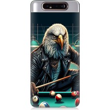 Teknomeg Samsung Galaxy A80 Uyumlu Bilardo Oynayan Deri Ceketli Kartal Desenli Silikon Kılıf
