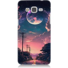 Teknomeg Samsung Galaxy Grand Prime Uyumlu Ay Manzara ve Yol  Desenli Silikon Kılıf