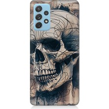 Teknomeg Samsung Galaxy A52 Uyumlu Renkli Kurukafa Desenli Silikon Kılıf