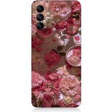 Teknomeg Samsung Galaxy A25 Uyumlu Pembe Güller ve Kitap  Desenli Silikon Kılıf