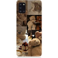 Teknomeg Samsung Galaxy A31 Uyumlu Sevgili Aşık Ayılar Desenli Silikon Kılıf