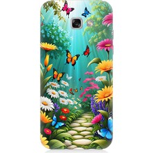 Teknomeg Samsung Galaxy A7 2017 Uyumlu Çiçekler ve Kelebekler Desenli Silikon Kılıf