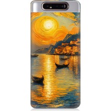 Teknomeg Samsung Galaxy A80 Uyumlu Gün Batımı Manzara Desenli Silikon Kılıf