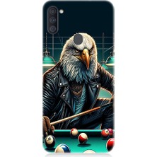 Teknomeg Samsung Galaxy A11 Uyumlu Bilardo Oynayan Deri Ceketli Kartal Desenli Silikon Kılıf