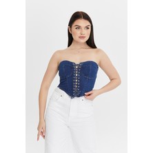 Pills Denim Kot Büstiyer Crop Bralet