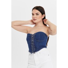 Pills Denim Kot Büstiyer Crop Bralet