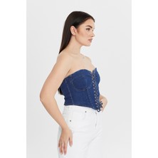 Pills Denim Kot Büstiyer Crop Bralet