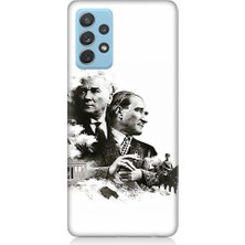 Teknomeg Samsung Galaxy A52 Uyumlu Siyah Beyaz Mustafa Kemal Atatürk  Desenli Silikon Kılıf