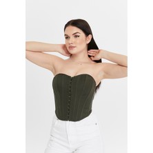 Pills Haki Denim Kot Büstiyer Crop Bralet