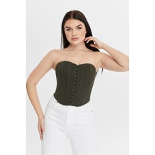 Pills Haki Denim Kot Büstiyer Crop Bralet