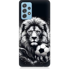 Teknomeg Samsung Galaxy A52 Uyumlu Siyah Beyaz Aslan ve Futbol Topu Desenli Silikon Kılıf