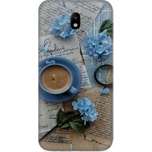 Teknomeg Samsung Galaxy J7 Pro Uyumlu Mavi Çiçekler ve Mektuplar Desenli Silikon Kılıf