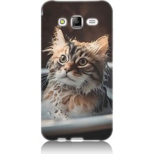 Teknomeg Samsung Galaxy J5 Uyumlu Banyo Yapan Kedi Desenli Silikon Kılıf