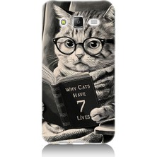 Teknomeg Samsung Galaxy J5 Uyumlu Kitap Okuyan Kedi Desenli Silikon Kılıf