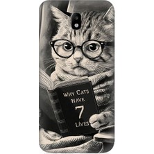 Teknomeg Samsung Galaxy J3 Pro Uyumlu Kitap Okuyan Kedi Desenli Silikon Kılıf