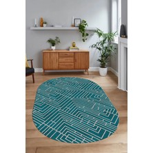 Napoli Home Dijital Baskılı Kaymaz Taban Yıkanabilir Sade Oval Yolluk Mutfak Salon Halısı, N-O-Sade-11-Turkuaz,