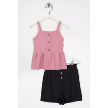 Zepkids Dugme Detaylı Gul Kurusu Renk Kız Cocuk Sortlu Takım