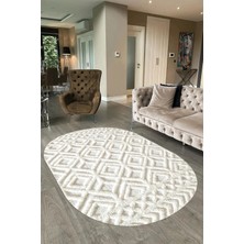 Napoli Home Dijital Baskılı Kaymaz Taban Yıkanabilir Sade Oval Yolluk Mutfak Salon Halısı, N-O-Sade-04-Krem,