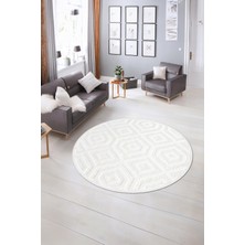 Napoli Home Dijital Baskılı Kaymaz Taban Yıkanabilir Sade Yuvarlak Mutfak Salon Halısı, N-Y-Sade-26-Beyaz,