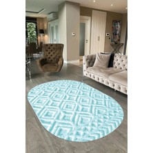 Napoli Home Dijital Baskılı Kaymaz Taban Yıkanabilir Sade Oval Yolluk Mutfak Salon Halısı, N-O-Sade-04-Mavi,