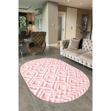 Napoli Home Dijital Baskılı Kaymaz Taban Yıkanabilir Sade Oval Yolluk Mutfak Salon Halısı, N-O-Sade-04-Pembe,