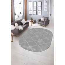 Napoli Home Dijital Baskılı Kaymaz Taban Yıkanabilir Sade Oval Yolluk Mutfak Salon Halısı, N-O-Sade-41-Gri,