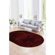 Napoli Home Dijital Baskılı Kaymaz Taban Yıkanabilir Sade Oval Yolluk Mutfak Salon Halısı, N-O-Sade-16-Bordo,