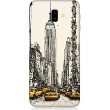 Teknomeg Samsung Galaxy J6 Plus Uyumlu New York ve Taksiler Desenli Silikon Kılıf